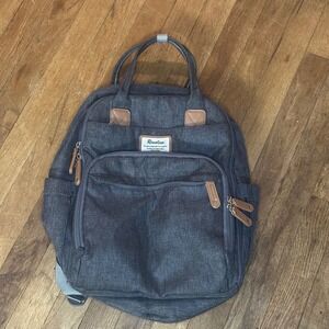 Ruvalino Charcoal Gray Denim Diaper Backpack Bag Multiple Pockets Organizer
